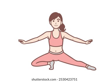 Young happy athletic woman or yogi girl doing exercise. Hand drawn style vector design illustrations.