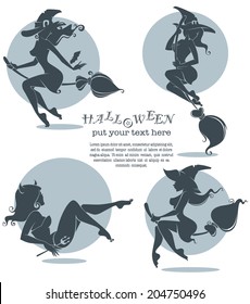 young happy and attractive witches and devil, vector Halloween collection