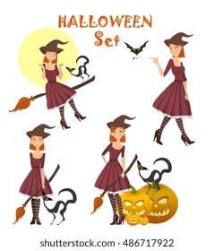 young happy and attractive witches, vector Halloween collection