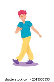 Young happy boy  in sportswear dancing modern dace. Sport activity, fitness. Vector illustration, cartoon character, isolated, icon, simbol, sign, design element