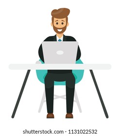 
Young and happy business entrepreneur at work 
