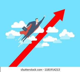 Young happy businessman as a superhero fly up to the success. Flat vector illustration
The concept of victory.