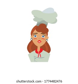 Young happy  chef woman in uniform. Vector illustration in cartoon flat style.