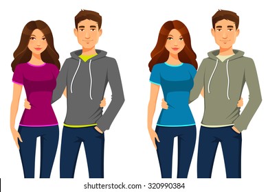 young happy couple in casual outfit