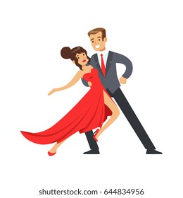 Young happy couple dancing colorful character vector Illustration