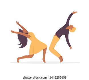 Young happy couple dancing together. Dancers characters modern concept. Flat vector illustration.