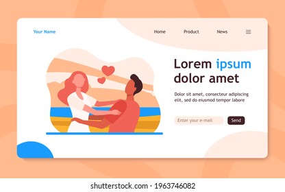Young happy couple hugging each other. Girlfriend, date, sea flat vector illustration. Relationship and love concept for banner, website design or landing web page