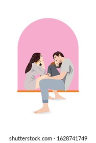 young happy couple. Hugs and stare with love vector background