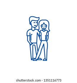 Young happy couple line icon concept. Young happy couple flat  vector symbol, sign, outline illustration.