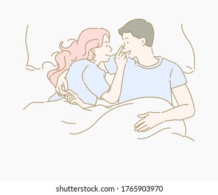 Young Happy Couple Lying Together Bed Stock Vector (Royalty Free ...