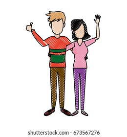 young happy couple parent or couple gesturing with blissful smile