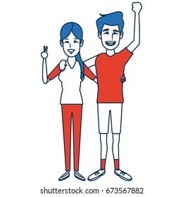 young happy couple parent or couple gesturing with blissful smile