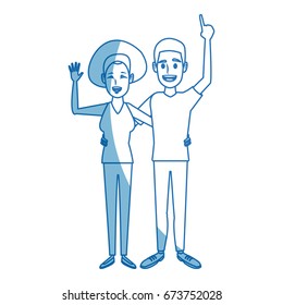 young happy couple parent or couple gesturing with blissful smile