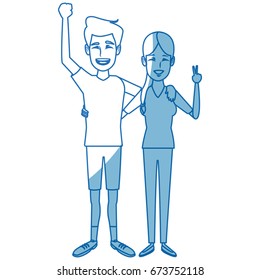 young happy couple parent or couple gesturing with blissful smile