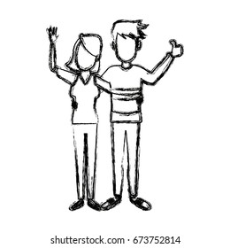 young happy couple parent or couple gesturing with blissful smile