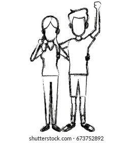 young happy couple parent or couple gesturing with blissful smile