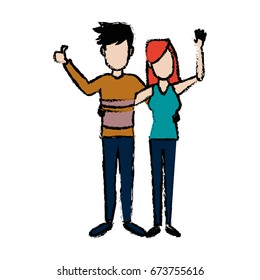 young happy couple parent or couple gesturing with blissful