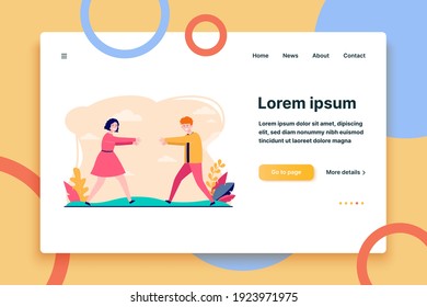 Young happy couple running to each other. Meeting, happiness, relationship flat vector illustration. Friendship and love concept for banner, website design or landing web page