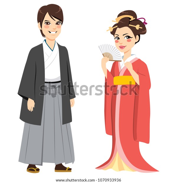 Young Happy Couple Wearing Japanese Traditional Stock Vector (Royalty ...