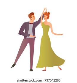 Young happy couples in love. Man and woman dancing ballroom dance. Vector Illustration, isolated on white background.