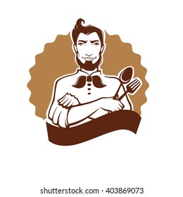 young happy and creative chef logo