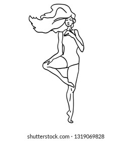 Young happy dancer  isolated on white background.  Line vector illustration in flat cartoon style. Classical ballet illustration for poster, fashion clothes, textile, print