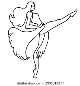 Young happy dancer  isolated on white background. Women enjoying dance party. Line vector illustration in flat cartoon style. Classical ballet illustration for poster, fashion clothes, textile, print