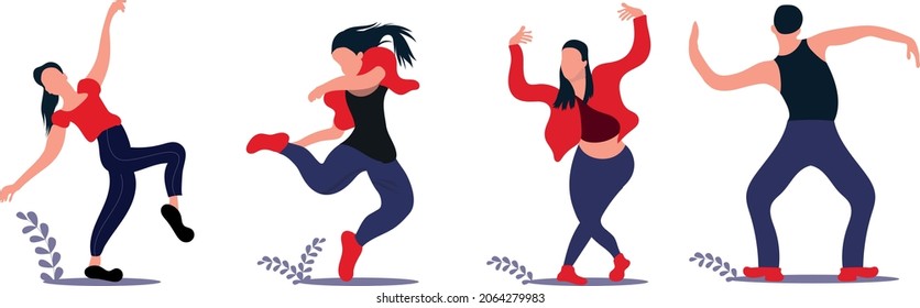 young happy dancing people or male and female dancers illustration,  dance clipart collection, Set of hip-hop dancers, house dance lettering,