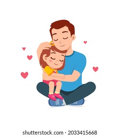 young happy father hug cute little girl