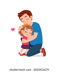 young happy father hug cute little girl