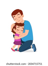 young happy father hug cute little girl