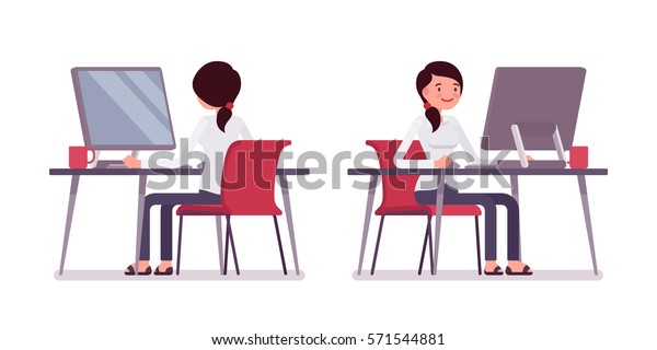 Young Happy Female Clerk Sitting Desk Stock Vector Royalty Free