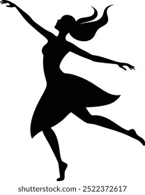 A young happy female dancing silhouette vector art, dancing illustration woman dancing silhouette design