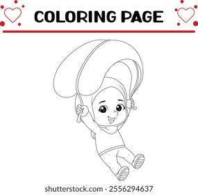 young happy girl is flying coloring page for kids