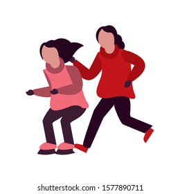 young happy girls with winter clothes and skates vector illustration design