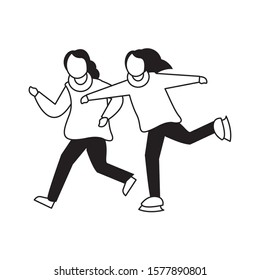 young happy girls with winter clothes and skates vector illustration design