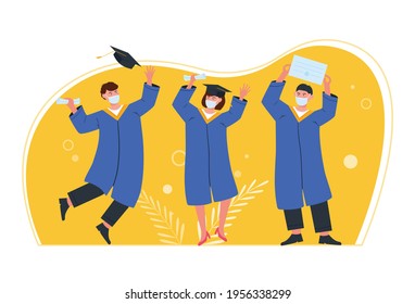 Young happy graduates with graduate caps.