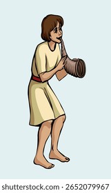 Jovem feliz alegria rural judeu homem homem stand hold fun pipe hobby som alto melodia solo aprender biblic arte cantar música desenhada à mão retro artista linha desenho desenho desenho desenho estilo nação judaica ritual Israel bíblia Judaísmo