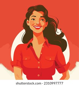 Una joven feliz con ropa de trabajo. diseño de retrato vectorial.