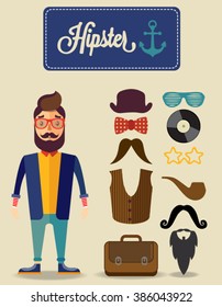Young happy man with a beard is a set of clothes. Kontseptsiya.Vektor ambiguity. Set for your design.