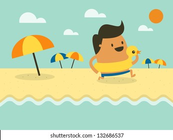 Young happy man running on the beach