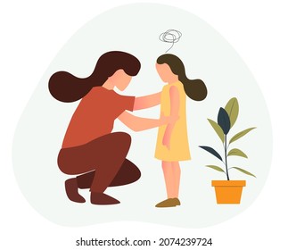 young happy mom giving some wise advice talk to her daughter at home vector illustration. Parenting education. Family parenthood concept. flat illustration.