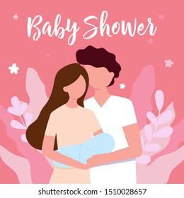 Young happy mother and father with newborn baby on arms. Happy parents family concept. congratulations on a newborn 