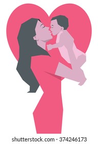 Young happy mother and her baby symbol of motherhood vector illustration