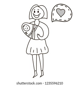 Young happy mother holds baby in her arms.
