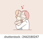 young happy mother hug cute little boy. Hand drawn style vector design illustrations.