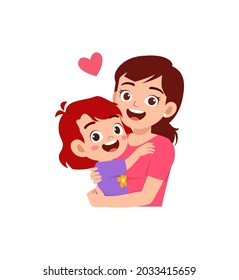 young happy mother hug cute little girl