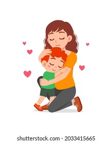 young happy mother hug cute little boy