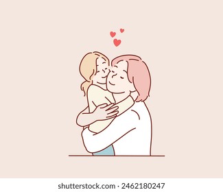 young happy mother hug cute little boy. Hand drawn style vector design illustrations.