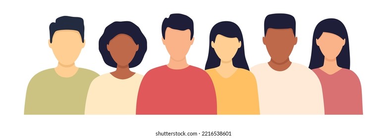 Young Happy Multicultural People Set. Diverse Business Men And Women Avatar Icon. Flat Design People Characters. Male And Female Faces Group. Vector Illustration Isolated On White.